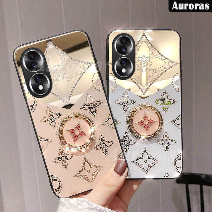 เคสโทรศัพท์สำหรับ-honor-90-pro-เคสโทรศัพท์แบบมีห่วงเปลือกกระจกสำหรับ-honor-เคส-honor-90pro-ดีไซน์รูปใบโคลเวอร์พร้อมสายคล้อง