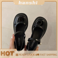 hanshi [2023 new HOT FASHION] lazlook รองเท้า Mary Jane วินเทจสำหรับผู้หญิงมีส้นหนาสีดำเหลี่ยมและขนมปังหัวกลม