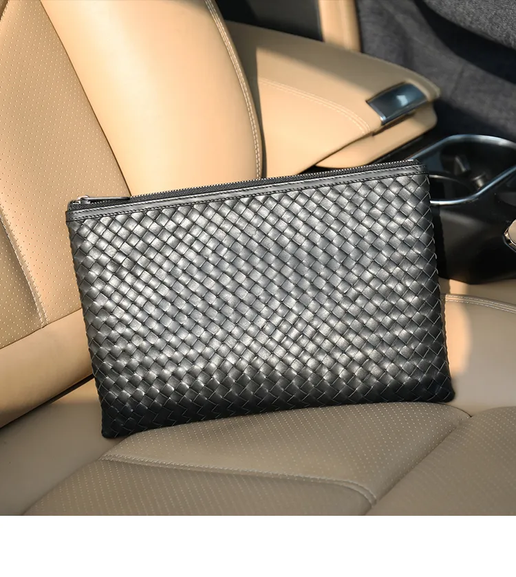 100% Cowhide Leather Men's Clutch Bag Luxury Brand Woven Leather Bag F –  Success Store69