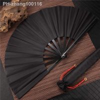 1Pcs Vintage Black Chinese Style Folding Fans Kung Fu Fan Wedding Party DIY Solid Color Pocket Hand Craft Dance Fan