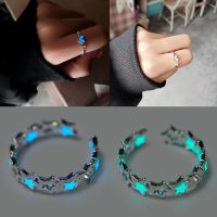 Fashion Blue Hollow Star Heart Luminous Ring for Women Men Silver Color Glow In Dark Adjustable Finger Ring Party Jewelry Gifts