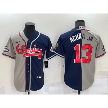 Ronald Acuna Jr Jersey Atlanta Braves Pinstripe Throwback Navy Blue MLB  Baseball