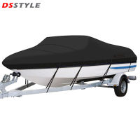 DSstyles 11-19ft ผ้าคลุมเรือกันน้ำได้210D ผ้าคลุมเรือแบบเทรลเลอร์ผ้าอ็อกซ์ฟอร์ดพร้อมฝาครอบเคลือบยูวีสำหรับเรือวิ่งออกกำลังวี-ฮัลล์