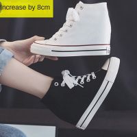 New Arrival Women 8CM Hidden Heel Platform Wedge Canvas Shoes Outdoor White Black Fashion Girls Wedge Sneakers Women Shoes A68