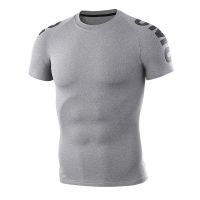 OMG tide brand summer mens shoulder print round neck running quick-drying short-sleeved sports T-shirt mens tights