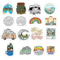 Outdoor Travel Badge Creative Cartoon Camping Tent Hiking Metal Enamel Brooch Fashion Adventure Lapel Backpack Jewelry Gift