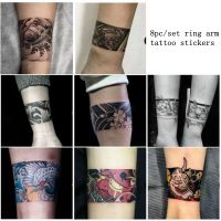 【YF】 8pc/Set Ring Arm Temporary Tattoos Stickers Waterproof Tatouage Temporaire Homme Female Prajna Cool Art Personality Fake Tattoo