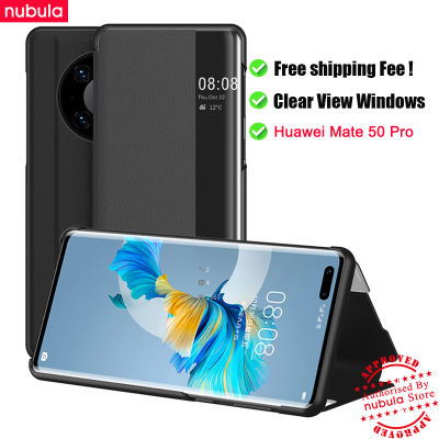 [ต้นฉบับ] เคสพลิกสมาร์ท Huawei Mate 50 Pro,Huawei Mate 50 Pro หรูหราฝาครอบหนังฝาพับ Huawei 50Pro Mate มองเห็นได้ชัดเจนสำหรับ Huawei Mate 50 Pro