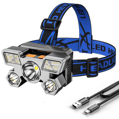 1ชุดไฟหน้า LED แบบกันน้ำหรี่แสงได้สว่างมากปรับได้แสงอัลตร้าไลท์ไลท์ USB ABS ชาร์จไฟกลางคืน LED ตกปลาทรงพลังสำหรับตั้งแคมป์