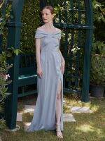 LALIT STUDIO Annie Dress Grey เดรสปาดไหล่ทรงยาว สีเทา (สินค้าพร้อมส่ง) ชุดออกงานธีมสีเทา เรียบหรู สไตล์มินิมอล ออกงานเย็น ตัดเย็บอย่างดี