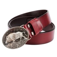 Novelty Belt Silver Buckle Wild Boar Pattern Animal Cow Skin Genuine Leather Wild Pig Belts Metal Belts