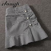 Harajuku Fashion Vintage Plaid Skirt Spring autumn Womens High Waist Mini Skirts 2020 Women Slim Button pleated Mermaid skirt