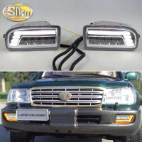 SNCN ไฟหน้ารถ LED กลางวัน2ชิ้น12V สำหรับ LC200 Toyota Land Cruiser 1998-2007 Daylights แบบไดนามิกสัญญาณไฟสีเหลืองรถไฟตัดหมอก DRL