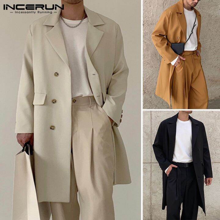 incerun-เสื้อโค้ทแขนยาวแฟชั่นเกาหลีทรงหลวมสําหรับผู้ชาย