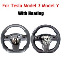 For Tesla Steering Wheel Model 3 Y 2017- 2023 Heating Personalized Real Carbon Fiber Leather Car Accessories 350MM Furniture Protectors  Replacement P