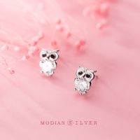 MODIAN Classic Real 925 Sterling Silver Sparkling AAA Zircon Cute Owl Stud Earring for Women Simple Animal Ear Pin Fine Jewelry