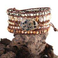 RH เครื่องประดับแฟชั่น Boho Armbander Dalmatianjasper หินธรรมชาติมีเสน่ห์5X กำไลผ้าสาน Dropshipping