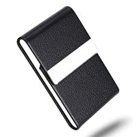 PU Leather Man Business Card Holder with Suction Iron Cover Stainless Steel Card Case Multifunctional Simple Credit Card Box