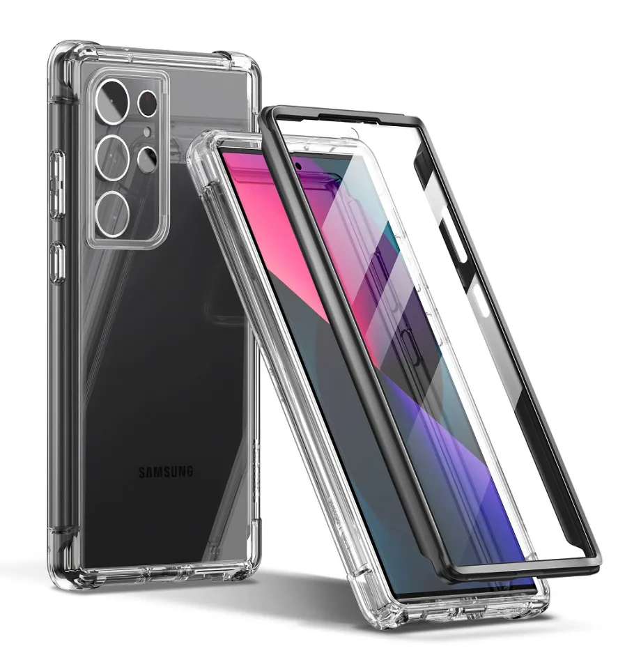 SURITCH Compatible with Galaxy S22 Ultra Clear Case 5G,[Built in Screen  Protector]Full Body Protection Hard Shell+Soft TPU Bumper Shockproof Rugged