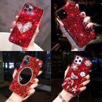 เคสโทรศัพท์หินกากเพชรสีแดงประกายเพชรสุดหรูสำหรับ IPhone 11 12 13 14 15 Pro Max 14/15 Plus ฝาครอบกระจกพลอยเทียม Bling