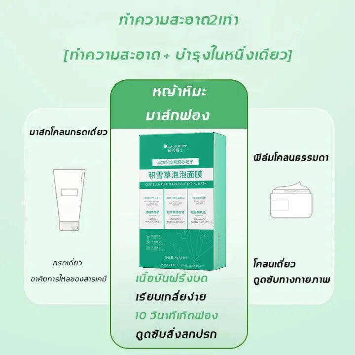 ผู้ขายในท้องถิ่น-dr-soromer-มาร์คใบบัวบก-12ซอง-กล่อง-10-วินาทีเกิดฟอง-รูขุมขนหดตัว-เติมความสดชื่นและสะอาด-ปรับปรุงคุณภาพผิว-มาร์คฟองฟู่ใบบัวบก-หน้ากากละเลง-พอกหน้าขี้เกียจ-มาร์คฟองฟู่-หน้ากากนอนหลับ-ม