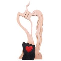 Love Eternal Wood Ornaments Wooden-Heart Desktop Sculpture Couple Kissing Statue Ornaments for Home Decorations