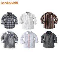 lontakids เด็กวัยหัดเดินเด็กเด็กทารกผ้าฝ้ายปุ่มขึ้นเสื้องานแต่งงานลายสีทึบแขนยาวเสื้อ Chาเบรชั่นสวมใส่อย่างเป็นทางการ