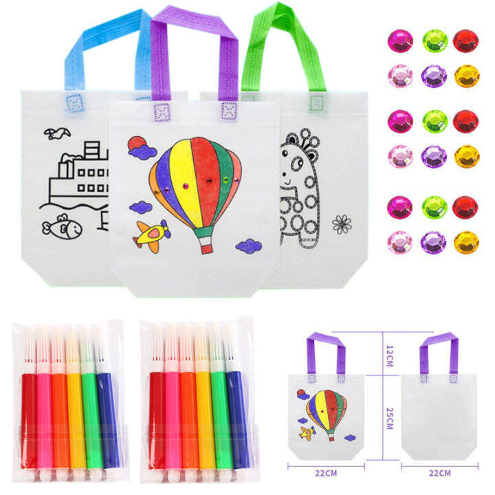 2022diy-กราฟฟิตีกระเป๋าที่มีเครื่องหมายเพชรสติกเกอร์ภาพวาดที่ทำด้วยมือไม่ทอกระเป๋าสำหรับเด็กศิลปะหัตถกรรมสีบรรจุวาดของเล่น