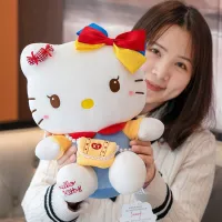 ของเล่นตุ๊กตาผ้ากำมะหยี่ Sanrio Hello Kitty แท้หมอนยัดการ์ตูนแมวน่ารักนุ่มตกแต่งห้องของขวัญวันหยุดของเด็ก Kawaii