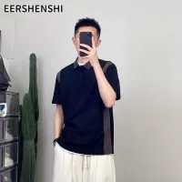 EERSHENSHI โปโลแขนสั้นคอปกเข้ารูปของผู้ชายเสื้อยืดลำลองเสื้อเชิ้ตสีทึบ