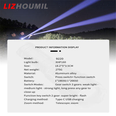 LIZHOUMIL ไฟฉายติดแสงแฟลชสำหรับตั้งแคมป์แบบชาร์จไฟได้ความสว่างกลางแจ้งสูง Usb Type-C ไฟฉายจิ๋ว Xhp160