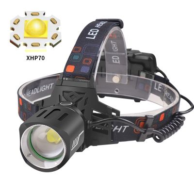 ✷ Farol XHP120 para caça e pesca lanterna ar livre farol de zoom luz recarregável tocha 4800LM 18650