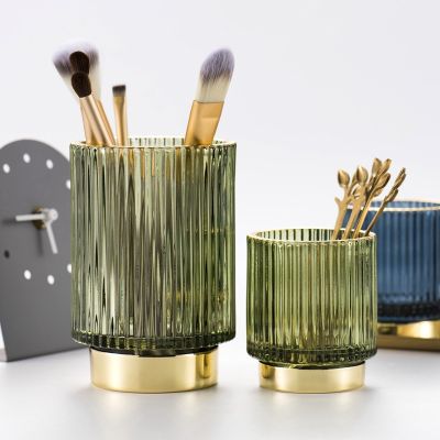 [COD] Xiaoxijia Dark Phnom Penh Glass Jar Holder Makeup Storage Tube Arrangement Vase Desktop Decoration