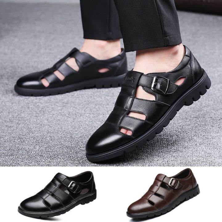 ขายดีที่สุด-ioztt2023-lin-fashion-leather-hollow-out-men-sandals-shoes-breathable-outdoor-man-beach