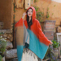 New Factory Outlet National Wind Grave Color Piece Fixes Cashmere Scarf Warm Wild WomenS Office Outside Hat Cloak