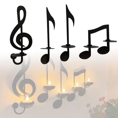 4pcs Unique Iron Music Note Candle Holder Wall Mount Hanging Tea Light Candle Decor For Home Office Housewarming New Year Gifts