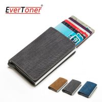 Evertoner Rfid กระเป๋าสตางค์ หนัง PU อลูมิเนียม ขนาดเล็ก ใส่บัตรเครดิตได้ สไตล์นักธุรกิจ สําหรับผู้ชาย