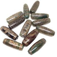 1PCS 1LOT Natural Stone Different Patterns Amulet 10mmx30mm Dzi Beads Special Color Loosing Beads for Jewelry Making