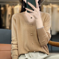 Fashion 2023 Autumn Elegant Silk Cotton Pullover V-Neck Regular Sweater Womens Knitwear 2023