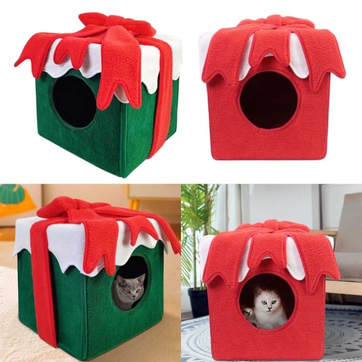 christmas-cat-cave-christmas-gift-box-shape-kitten-cat-house-christmas-cat-houses-for-indoor-cats-square-pet-nest