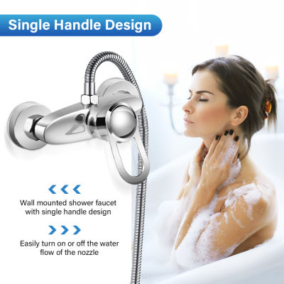 Shower Mixer Bar Wall Mounted Shower Faucet Manual Shower Mixer Valve Control Switch, Single Lever Shower Mixer for Exposed Installation G1/2, Chorme Finished