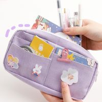 Cute Canvas Pencil Case For Students Badge Pencil Bag Large Capacity Multifunction Pen Bag Stationery Storage Bags Supplies New