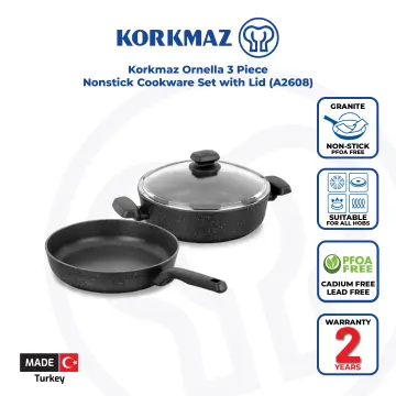 Korkmaz Vintage Cookware Set | 5 Pcs Nonstick Pot Set with Lid | Mixed  Granite Casserole Set with Bronze Stay Cool Stainless Steel Handles |  Cooking