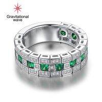 Gravitational Wave Finger Ring รอบกว้างเครื่องประดับ Shining Green Faux Gem แหวนสำหรับงานแต่งงานจัดเลี้ยง Prom