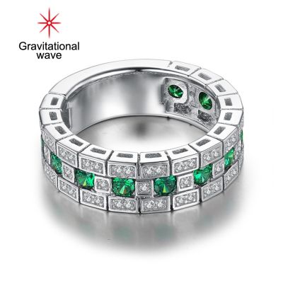 Gravitational Wave Finger Ring รอบกว้างเครื่องประดับ Shining Green Faux Gem แหวนสำหรับงานแต่งงานจัดเลี้ยง Prom