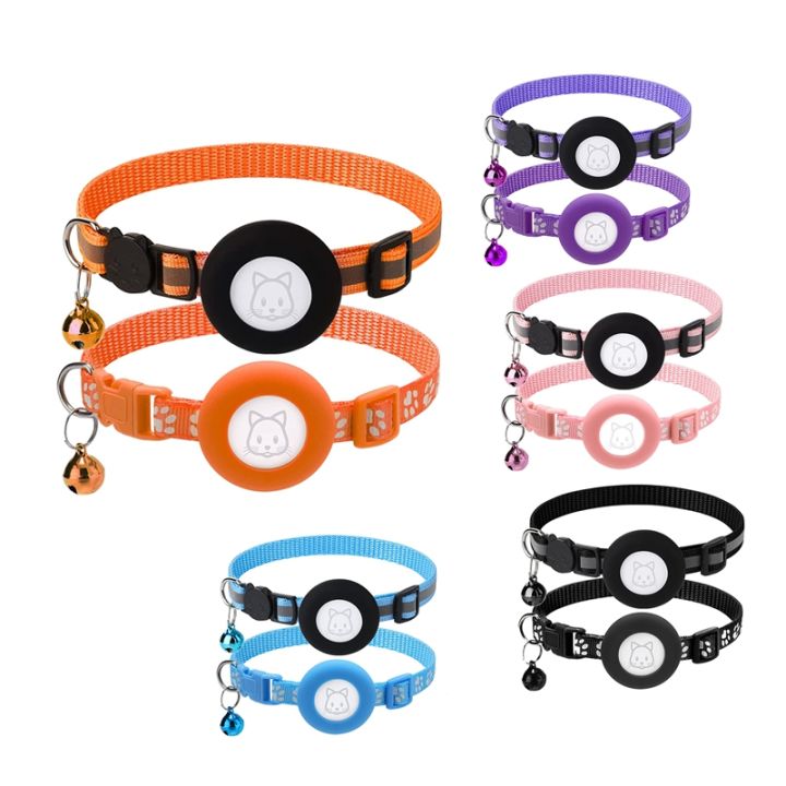 2pack-cat-collar-for-air-tag-cat-collars-with-safety-buckle-and-removable-bell-for-apple-airtag-small-pet-collar