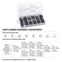 Rubber Grommet Combination Kit Electrical Conductor Gasket Ring Kit for wires, plugs and cables, 180 pieces