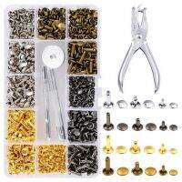 360 Sets Double Cap Rivet Leather Studs with Punching Plier for Leather Craft Repairs Decoration, 3 Sizes and 4 Colors