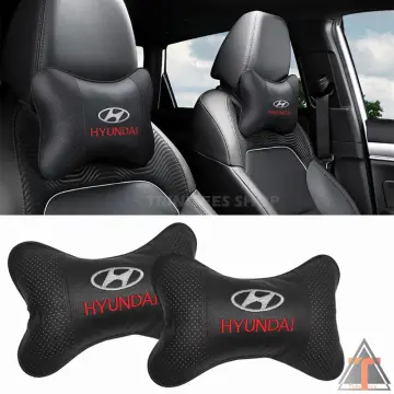 2PCS Leather Car Headrest Neck Support Pillow Seat Emblem Cushion For  Hyundai Accessories