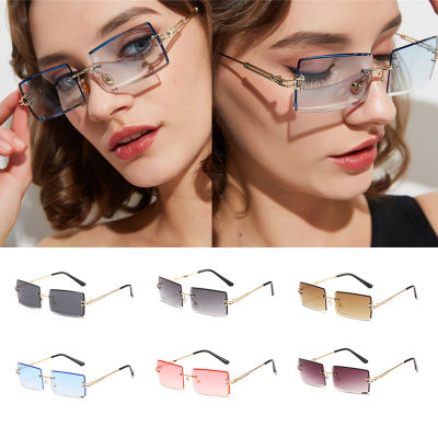 Trendy Women Square Multicolor Rimless Eyewear Men UV400 Outdoor Wild Fashion Sunglasses